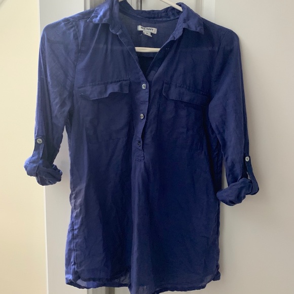 Old Navy Tops - Royal blue Old Navy button down linen shirt xsmall